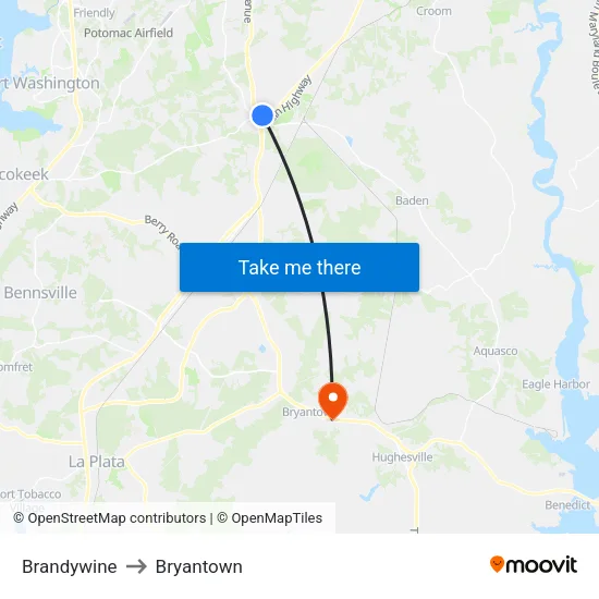 Brandywine to Bryantown map