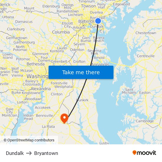 Dundalk to Bryantown map