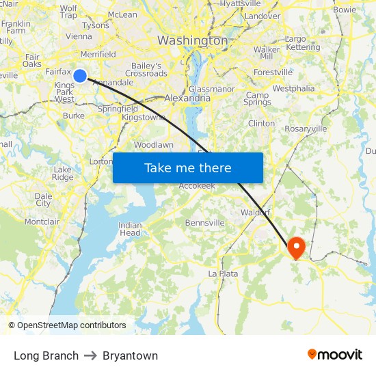 Long Branch to Bryantown map