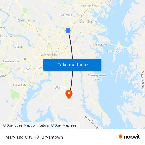 Maryland City to Bryantown map