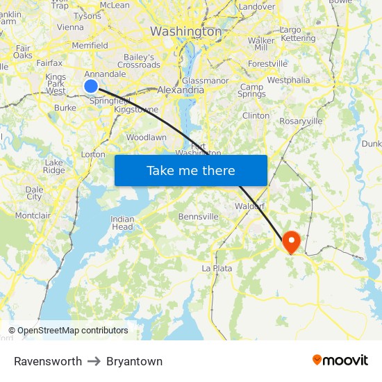 Ravensworth to Bryantown map