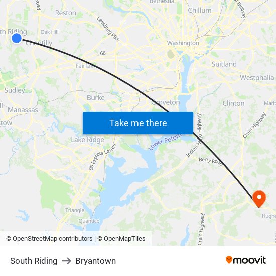 South Riding to Bryantown map