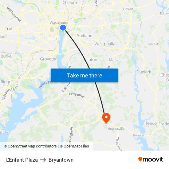 L'Enfant Plaza to Bryantown map