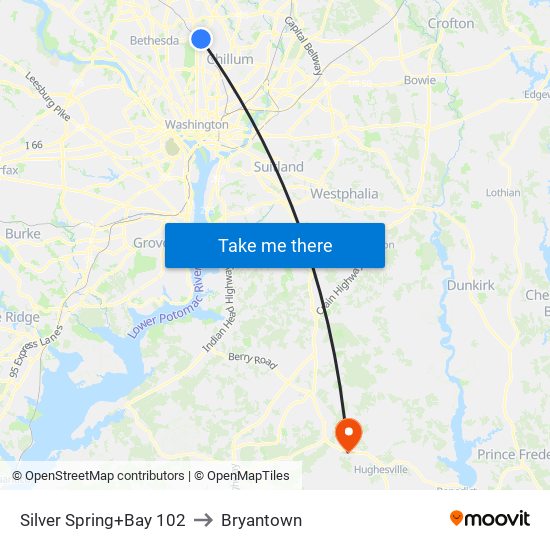 Silver Spring+Bay 102 to Bryantown map