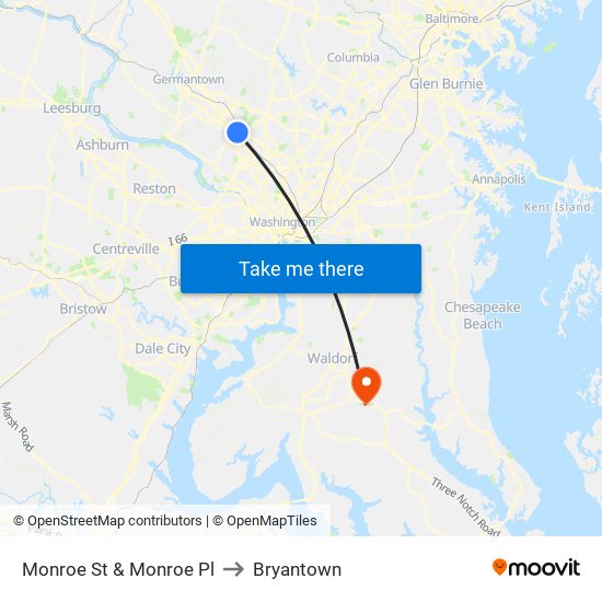 Monroe St & Monroe Pl to Bryantown map