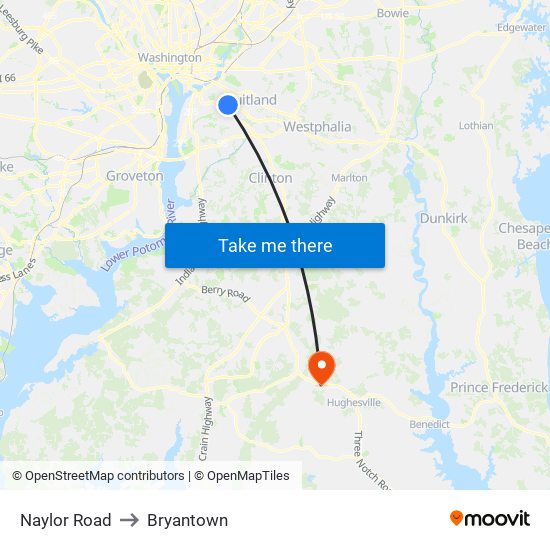 Naylor Road to Bryantown map