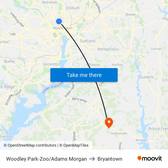 Woodley Park-Zoo/Adams  Morgan to Bryantown map