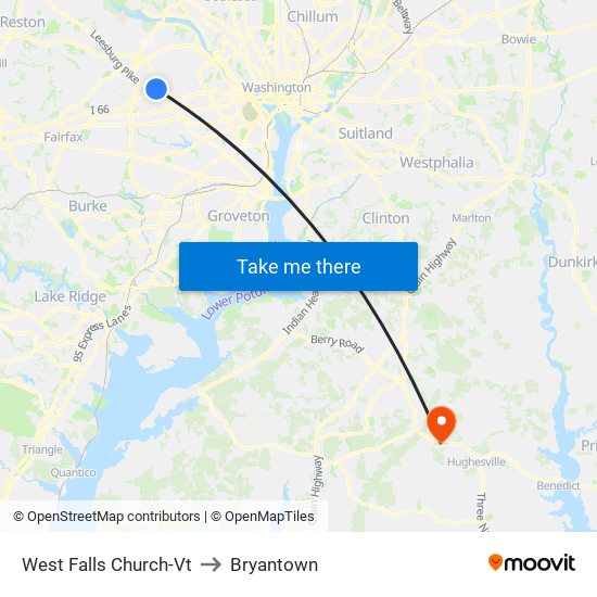 West Falls Church-Vt to Bryantown map
