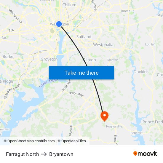 Farragut North to Bryantown map