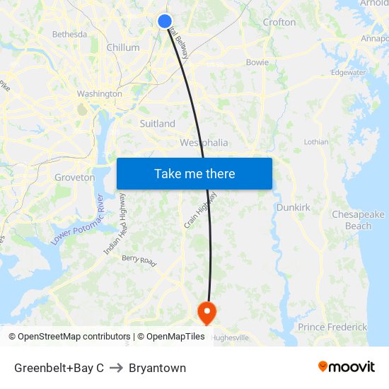 Greenbelt+Bay C to Bryantown map