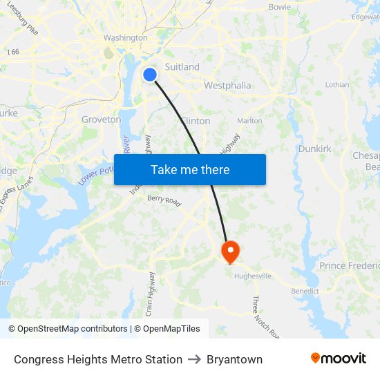 Congress Heights Metro Station to Bryantown map