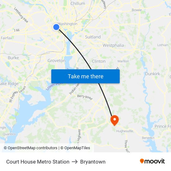 Court House Metro Station to Bryantown map