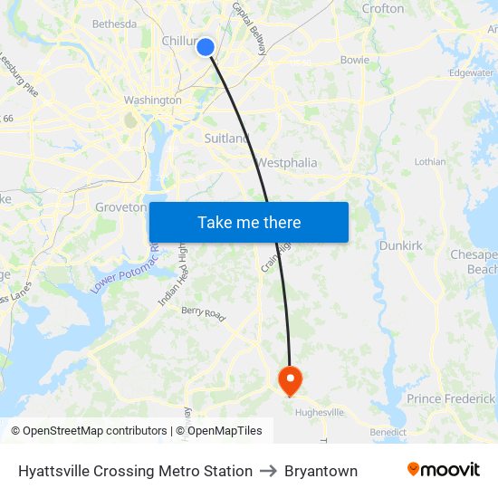 Hyattsville Crossing Metro Station to Bryantown map