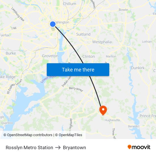 Rosslyn Metro Station to Bryantown map