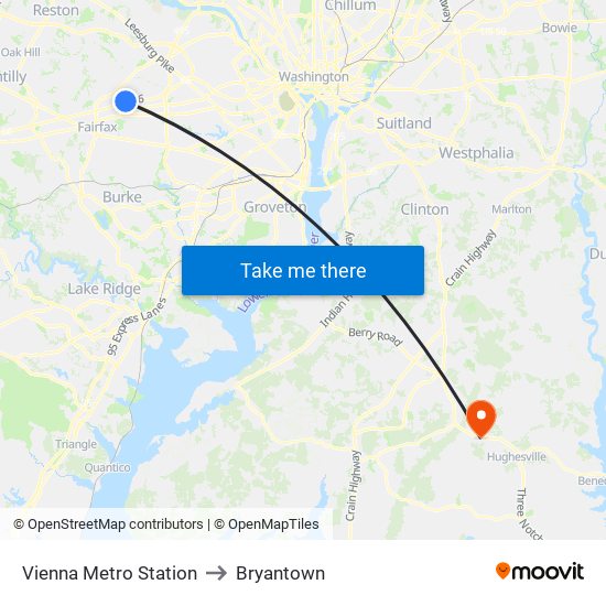 Vienna Metro Station to Bryantown map