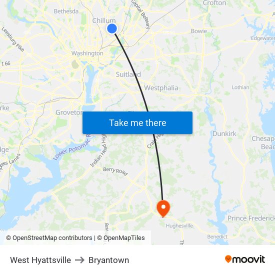 West Hyattsville to Bryantown map