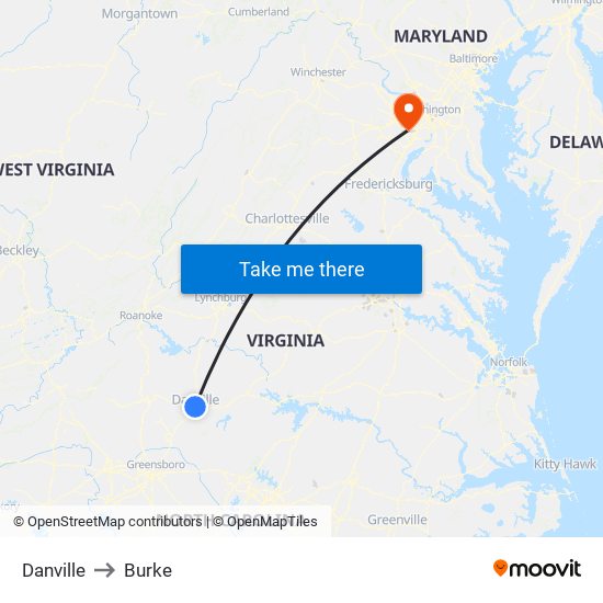 Danville to Burke map