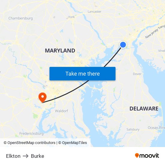 Elkton to Burke map