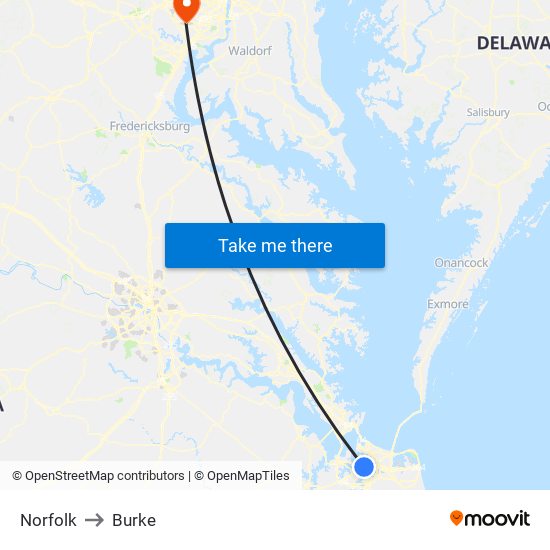 Norfolk to Burke map