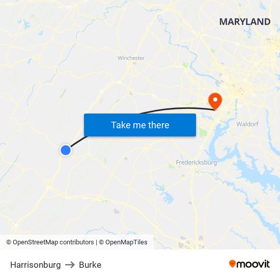 Harrisonburg to Burke map