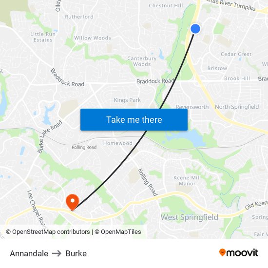 Annandale to Burke map