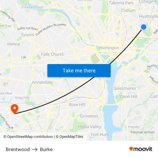 Brentwood to Burke map