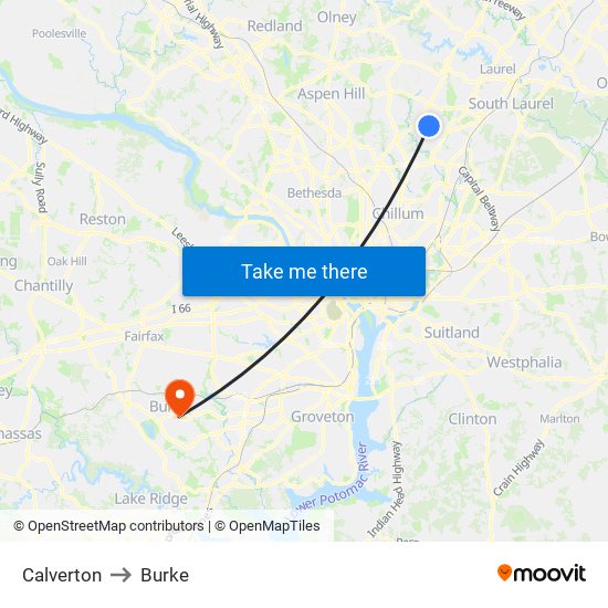 Calverton to Burke map