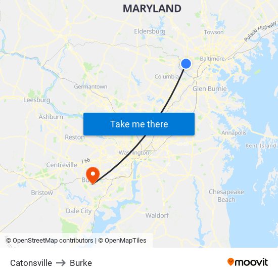 Catonsville to Burke map