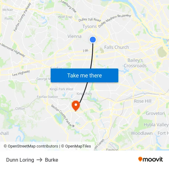 Dunn Loring to Burke map