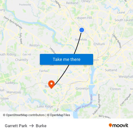 Garrett Park to Burke map