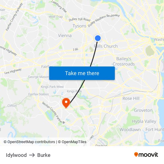 Idylwood to Burke map