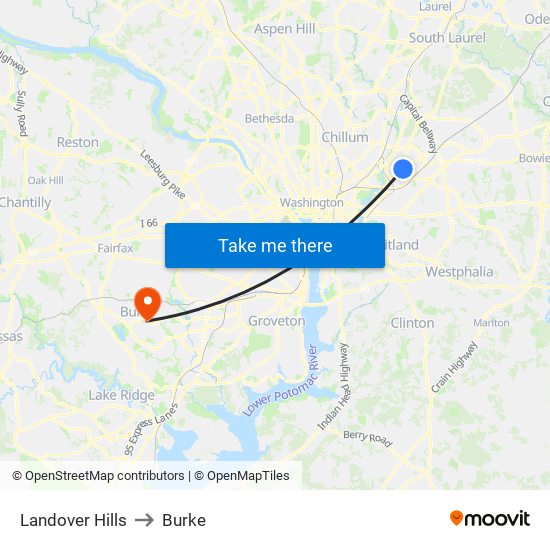 Landover Hills to Burke map