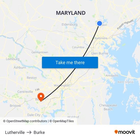 Lutherville to Burke map