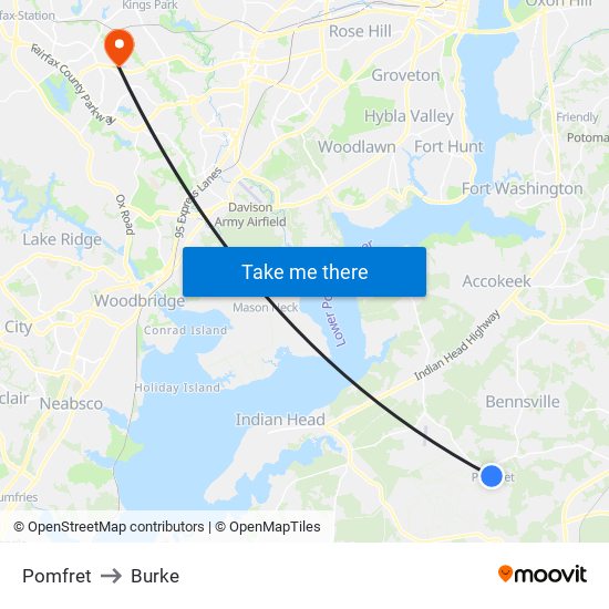 Pomfret to Burke map