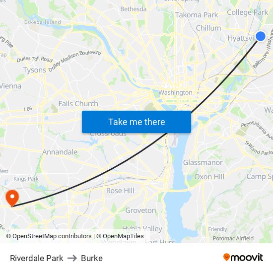 Riverdale Park to Burke map