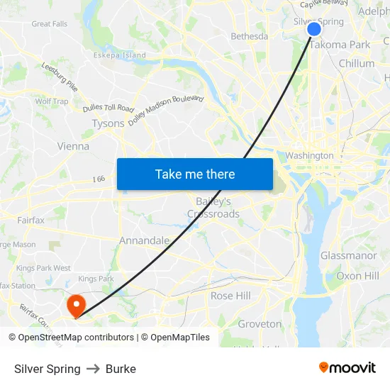 Silver Spring to Burke map