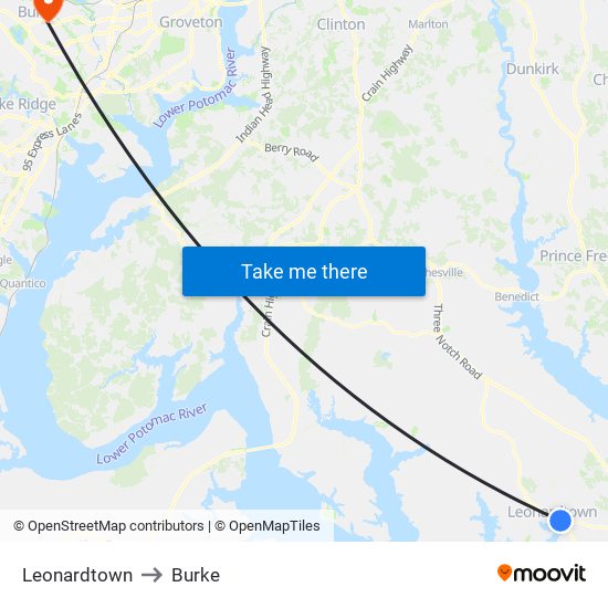 Leonardtown to Burke map