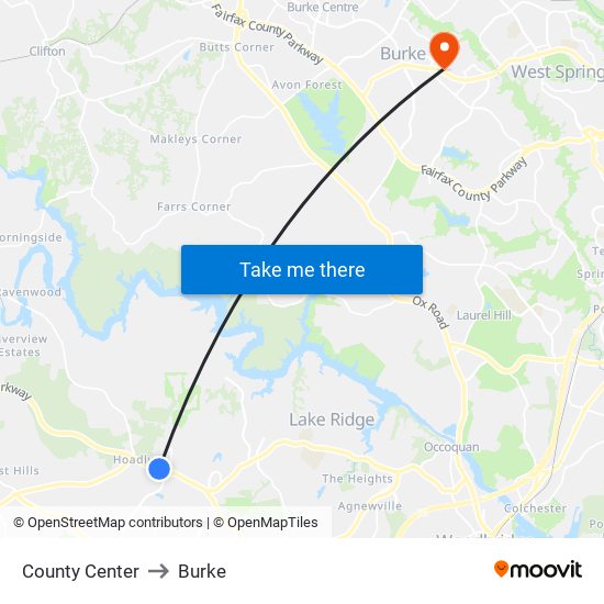 County Center to Burke map