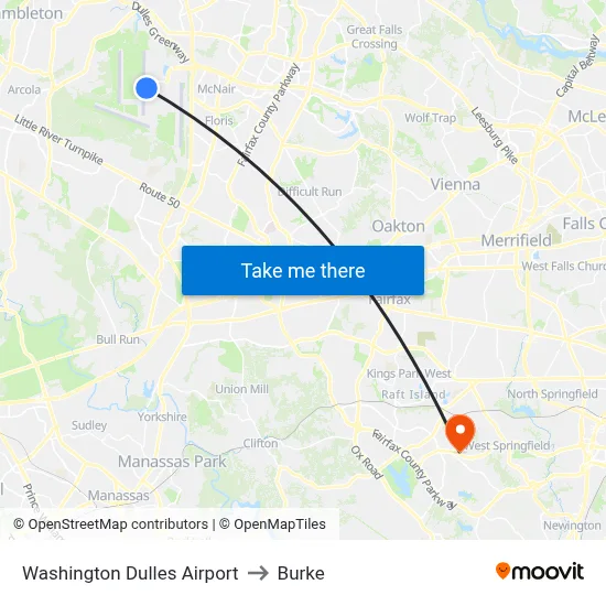 Washington Dulles Airport to Burke map