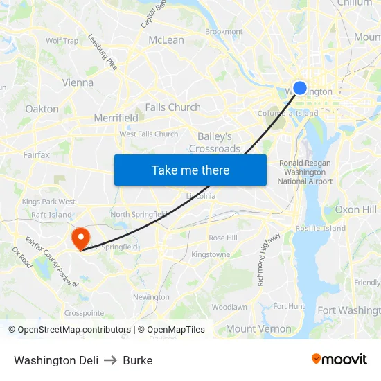 Washington Deli to Burke map