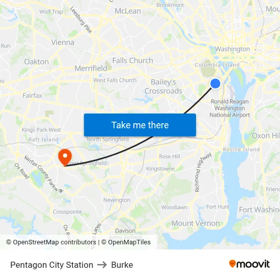 Pentagon City Station to Burke map