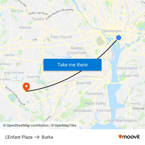 L'Enfant Plaza to Burke map