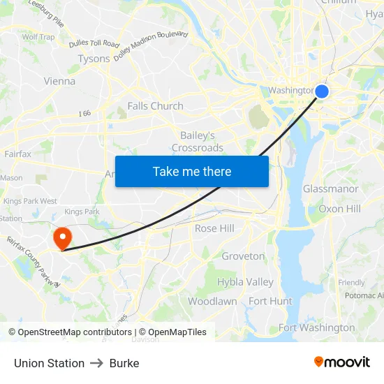 Union Station to Burke map