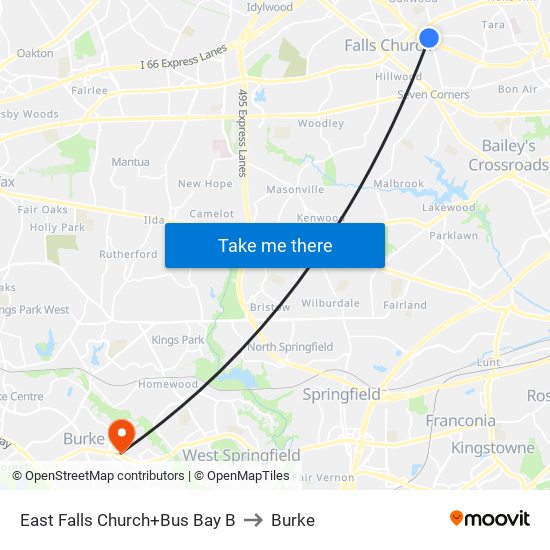 East Falls Church+Bay B to Burke map