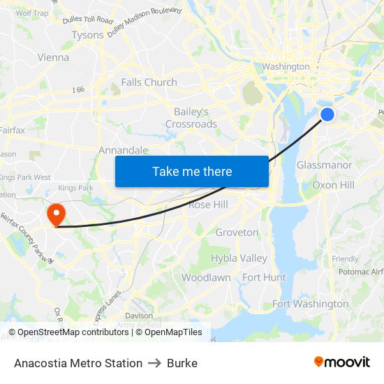 Anacostia Metro Station to Burke map