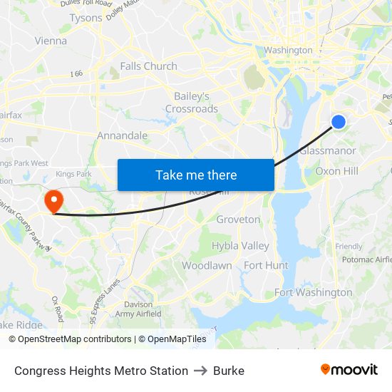 Congress Heights Metro Station to Burke map