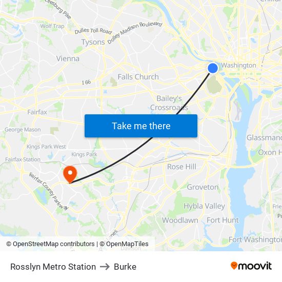 Rosslyn Metro Station to Burke map