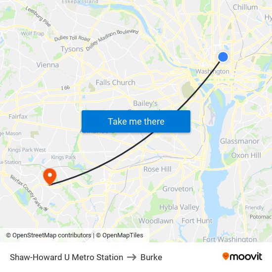 Shaw-Howard U Metro Station to Burke map