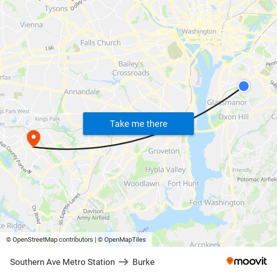 Southern Ave Metro Station to Burke map