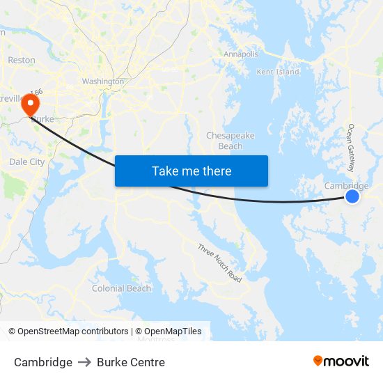 Cambridge to Burke Centre map